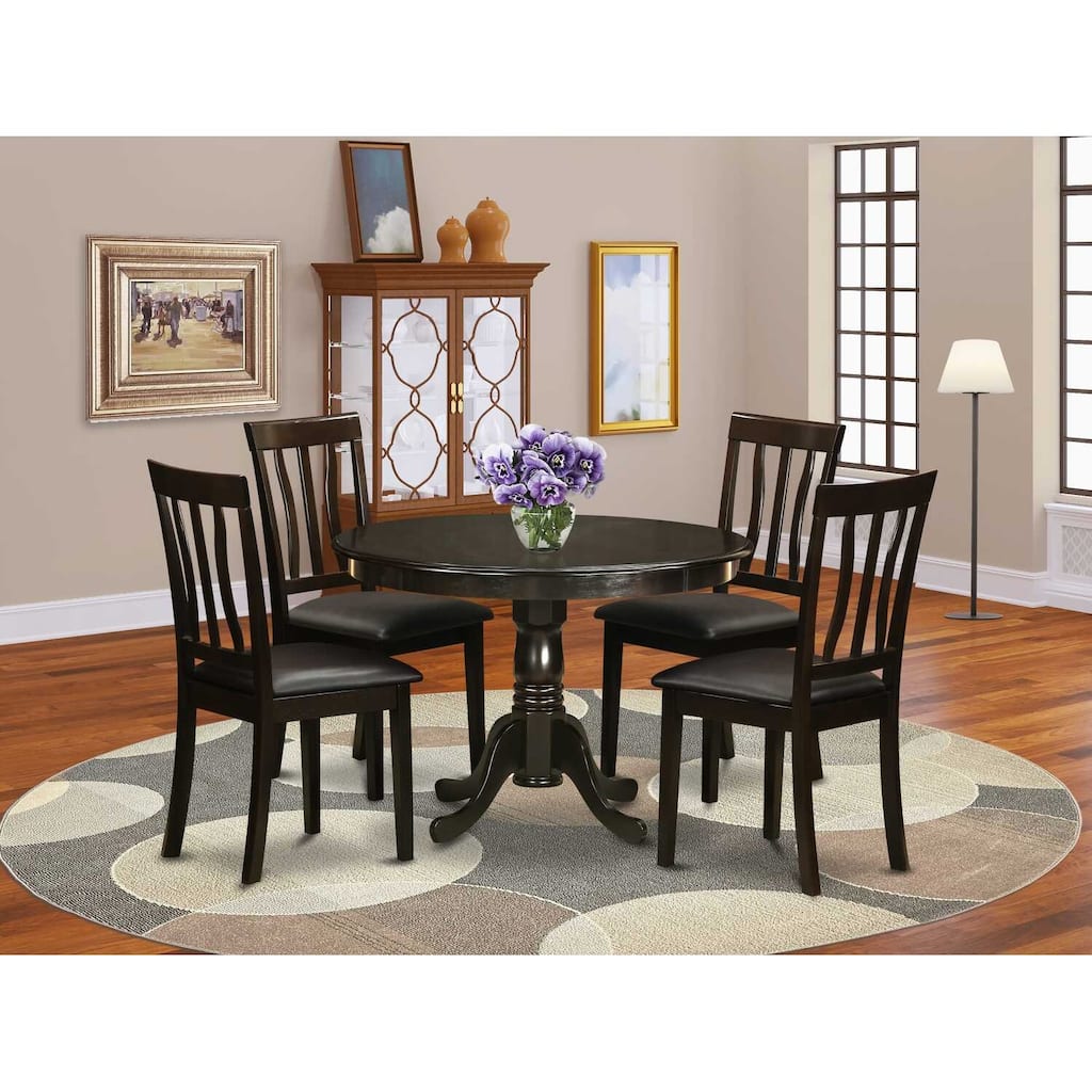 HomeStock 3-Pc Wirebrushed Black Solid Wood Top - Round Dining Room Set - Seats 4