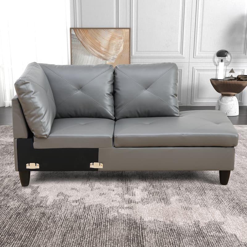 L-Shaped PU Leather Sofa & Chaise with Ottoman