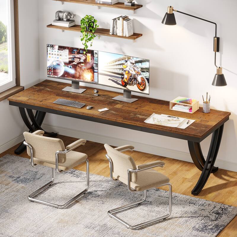 78.74" Extra Long Double Computer Desk with Unique Metal Legs for Home Office