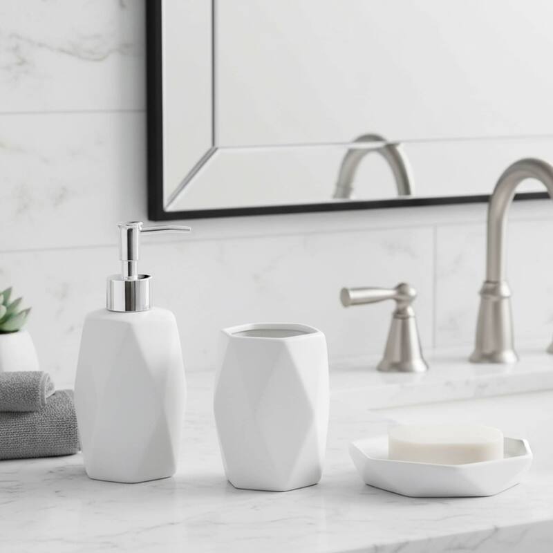 Diamond Bath Set Accessories White or Black