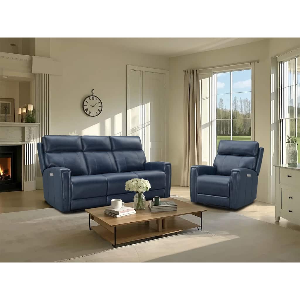 122.5''W 4-Seat Premium Genuine Leather Dual-Power Sofa set with Zero Gravity, Adjustable Headrest and USB&Type-C Ports