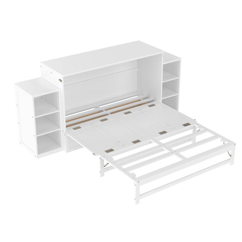Roomfitters Murphy Bed with Storage Drawers and Shelves, Solid Wood Wall Bed Cabinet