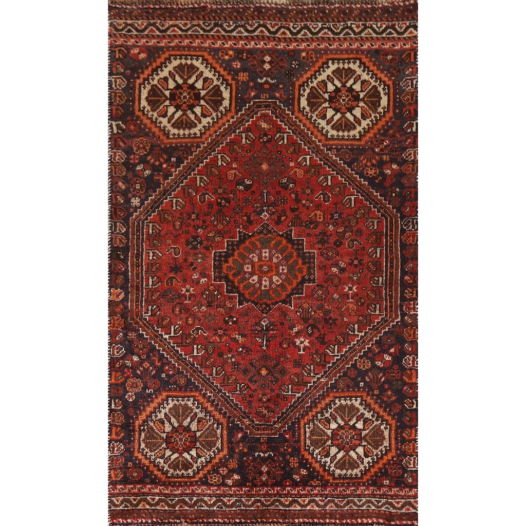 Tribal Geometric Shiraz Persian Vintage Area Rug Handmade Wool Carpet - 3'0"x 5'7"