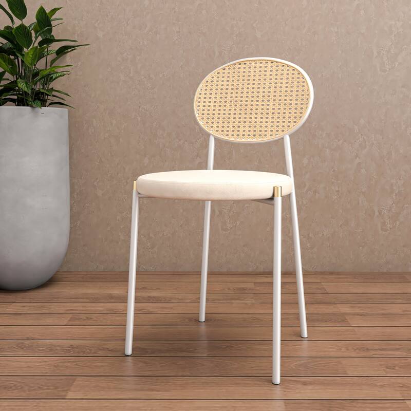 Leisuremod Euston Modern Dining Chair Upholstered Velvet or Leather Seat Wicker Back Accent Chair for Home Living Room & Kitchen