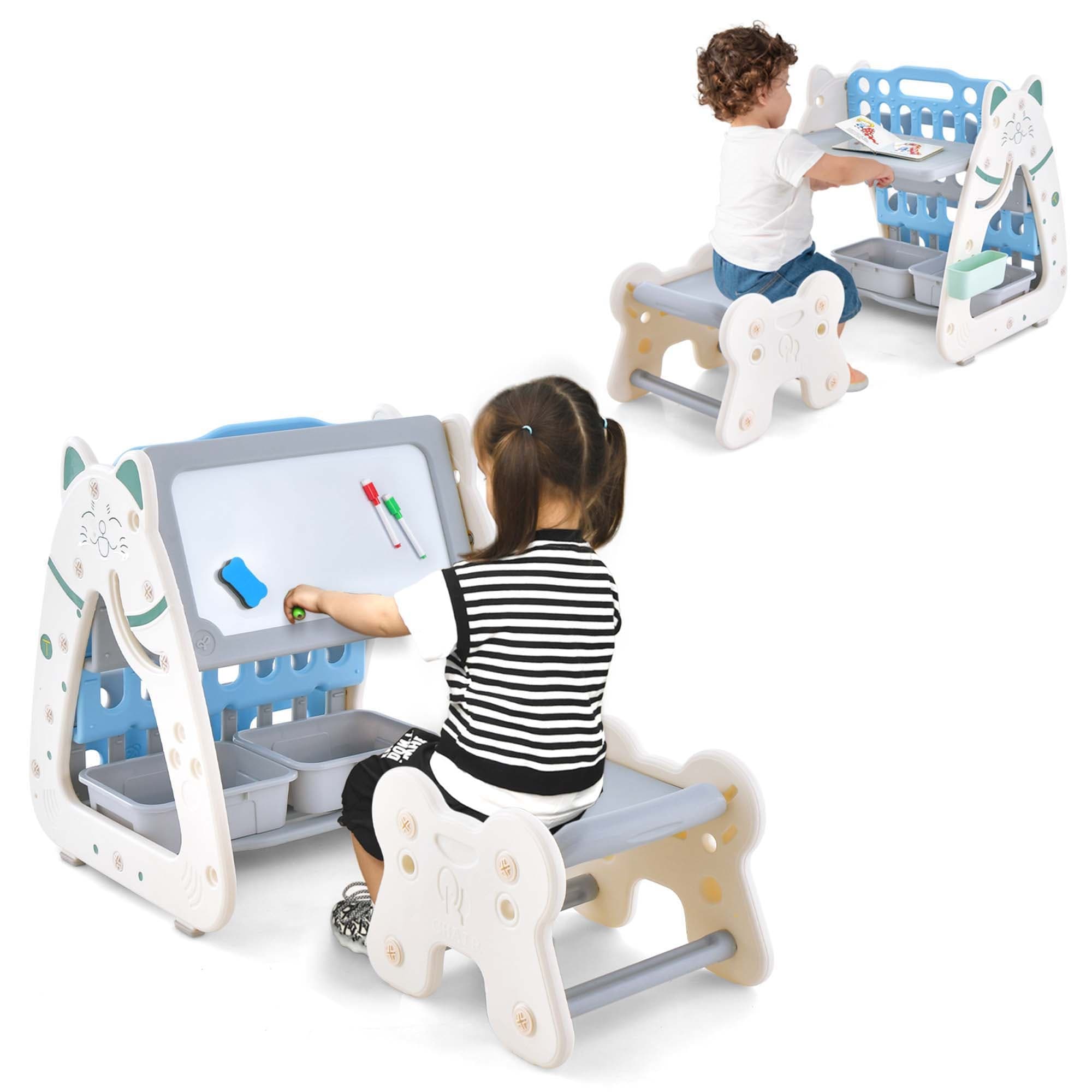 Costway 3-In-1 Kids Art Easel with Stool Magnetic Dry-Erase Board with - See Details