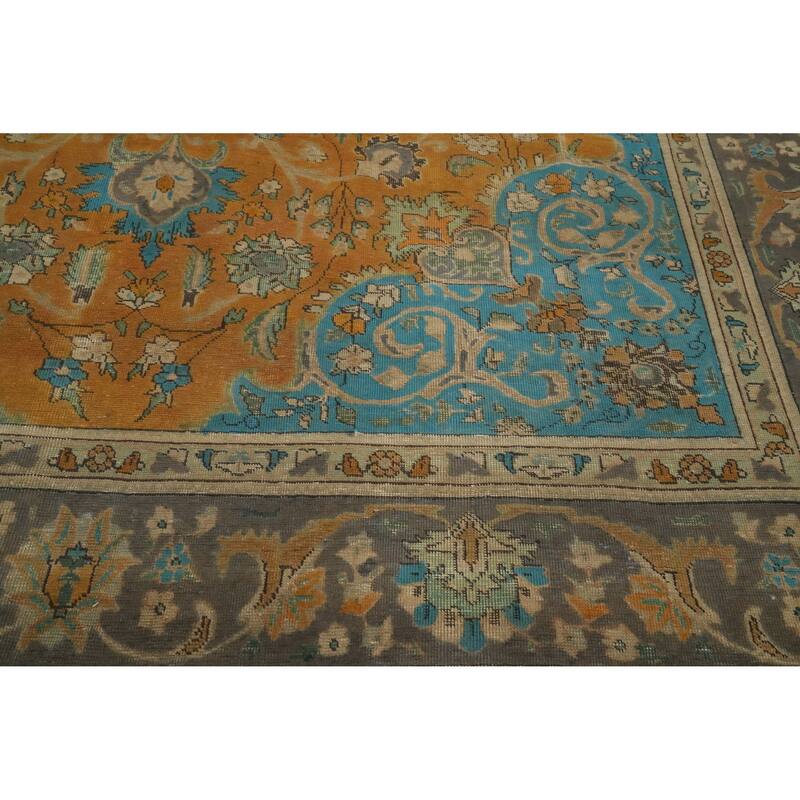 Hand Knotted Oriental 100% Wool Carpet Traditional Floral Oranges & Rust Tabriz Area Rug - 13' 3'' X 9' 5''