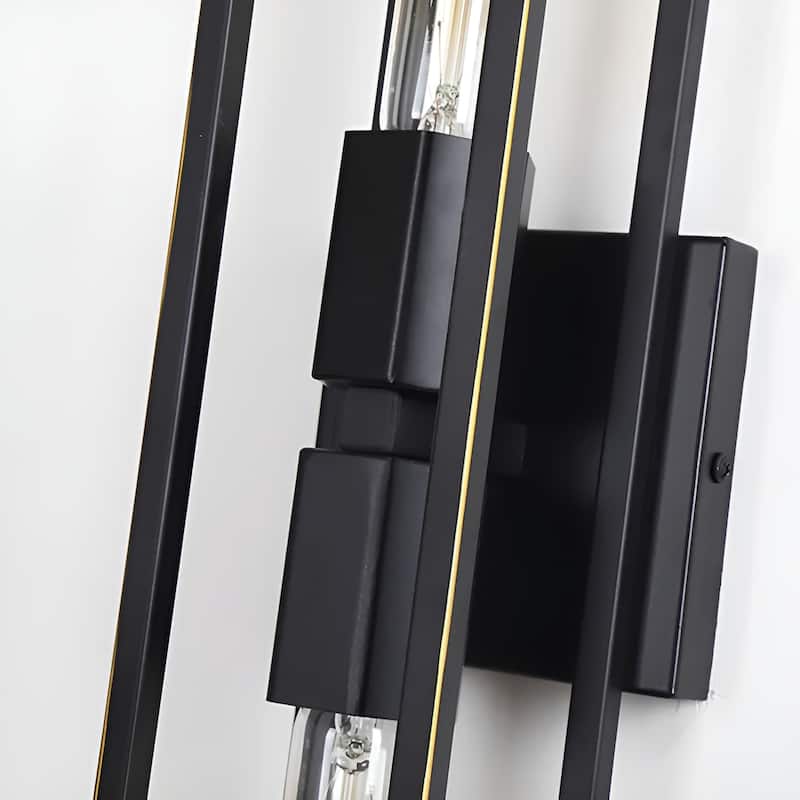 2 Bulb Metal Frame Wall Scones, Square Symmetrical Structured Rectangular Vanity Wall Light (Set of 1)