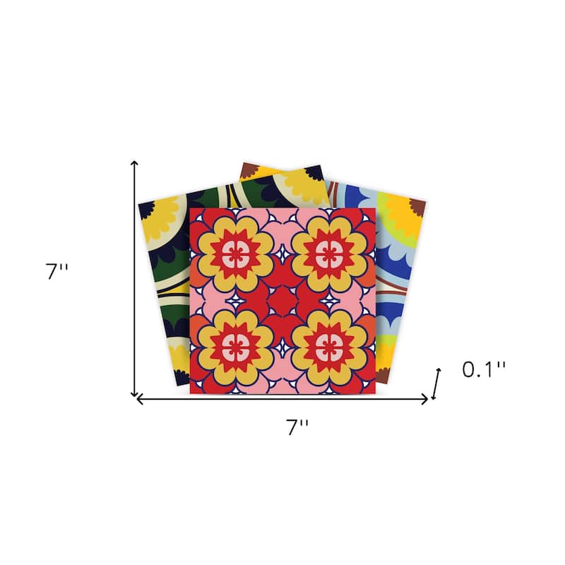 HomeRoots 7" X 7" Mediterranean Brights Peel And Stick Removable Tiles
