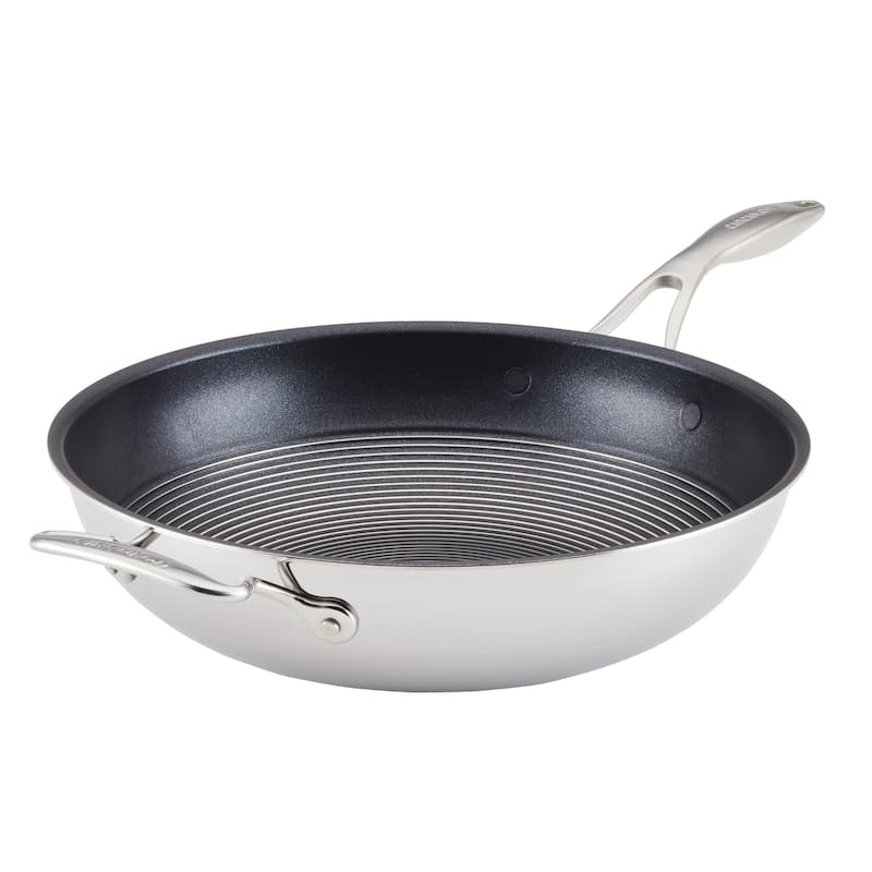 Circulon Clad Stainless Steel Induction Stir Fry Pan with Hybrid SteelShield and Nonstick Technology, 12.5-Inch, Silver - Stainless Steel
