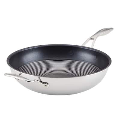 Circulon Clad Stainless Steel Induction Stir Fry Pan with Hybrid SteelShield and Nonstick Technology, 12.5-Inch, Silver