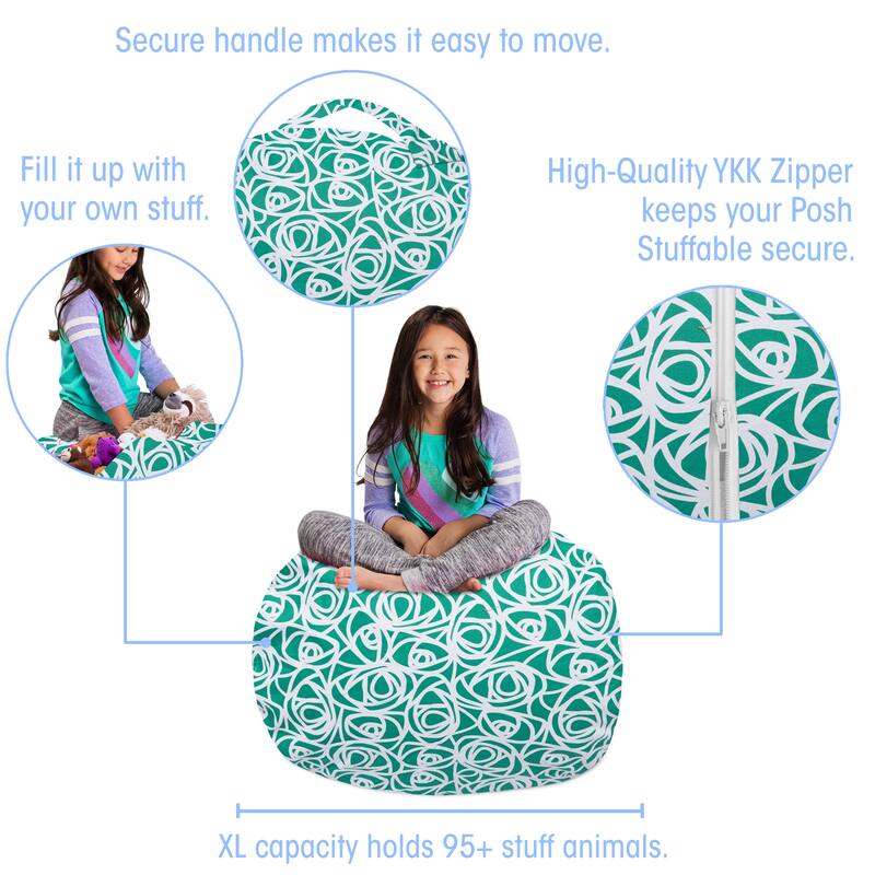 Kids Bean Bag Chair Cover Stuffed Animal Storage or Toy Organizer