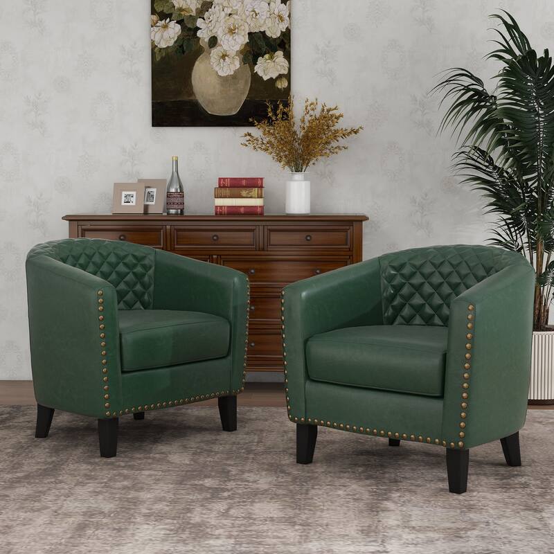 Axia 4 Set Modern Faux Leather Barrel Accent Chairs with Wood Legs