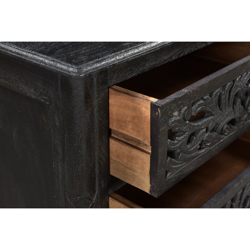 Florence Floral Carved Wood 3-Drawer Nightstand