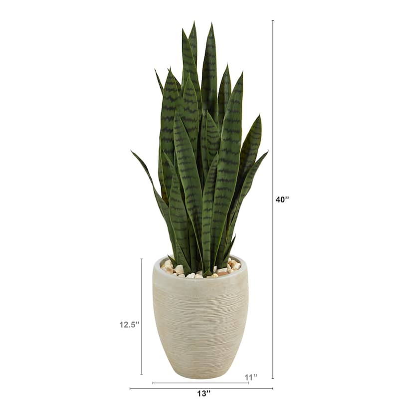 40" Sansevieria Artificial Plant in Sand Colored Planter - 12.5"
