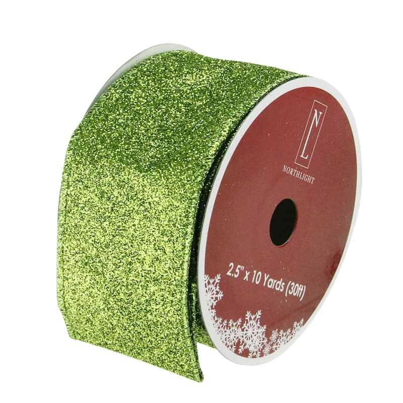 Club Pack of 12 Lime Green Solid Shimmering Wired Christmas Craft Ribbons - 2.5" x 120 Yards - 2.5" x 120 Yards