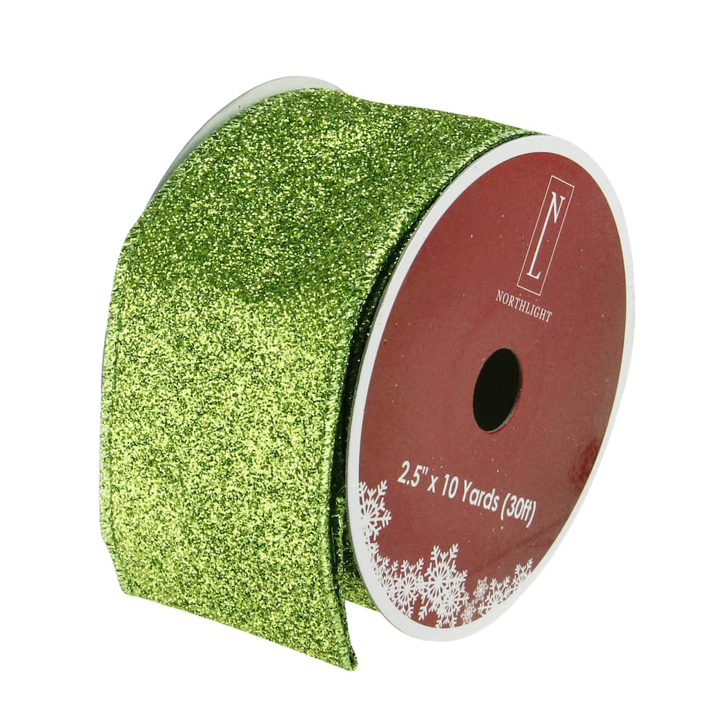 Club Pack of 12 Lime Green Solid Shimmering Wired Christmas Craft Ribbons - 2.5" x 120 Yards - 2.5" x 120 Yards