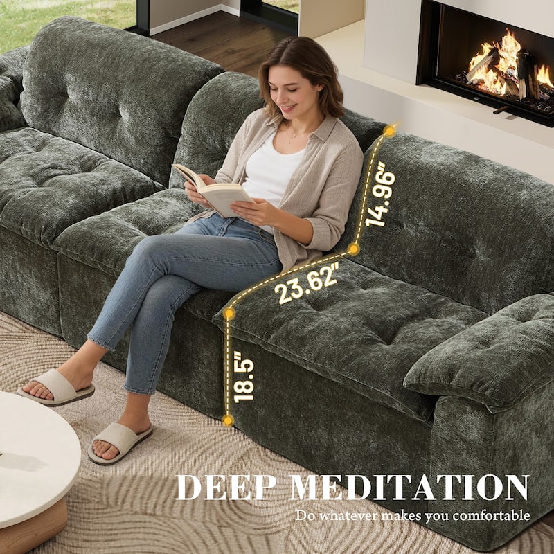 Rossetta 3-Seater Luxury Cloud Chenille Modular Sofa with Adjustable Footrest