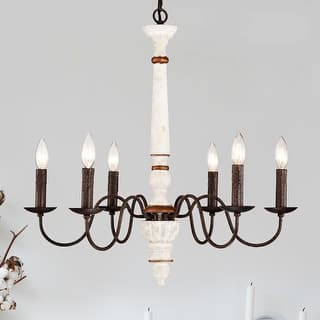 LunaDrift 6-Light Farmhouse Chandelier, Rustic Candle-Style Rustic Pendant Light Fixture in Distressed White for Dining Room