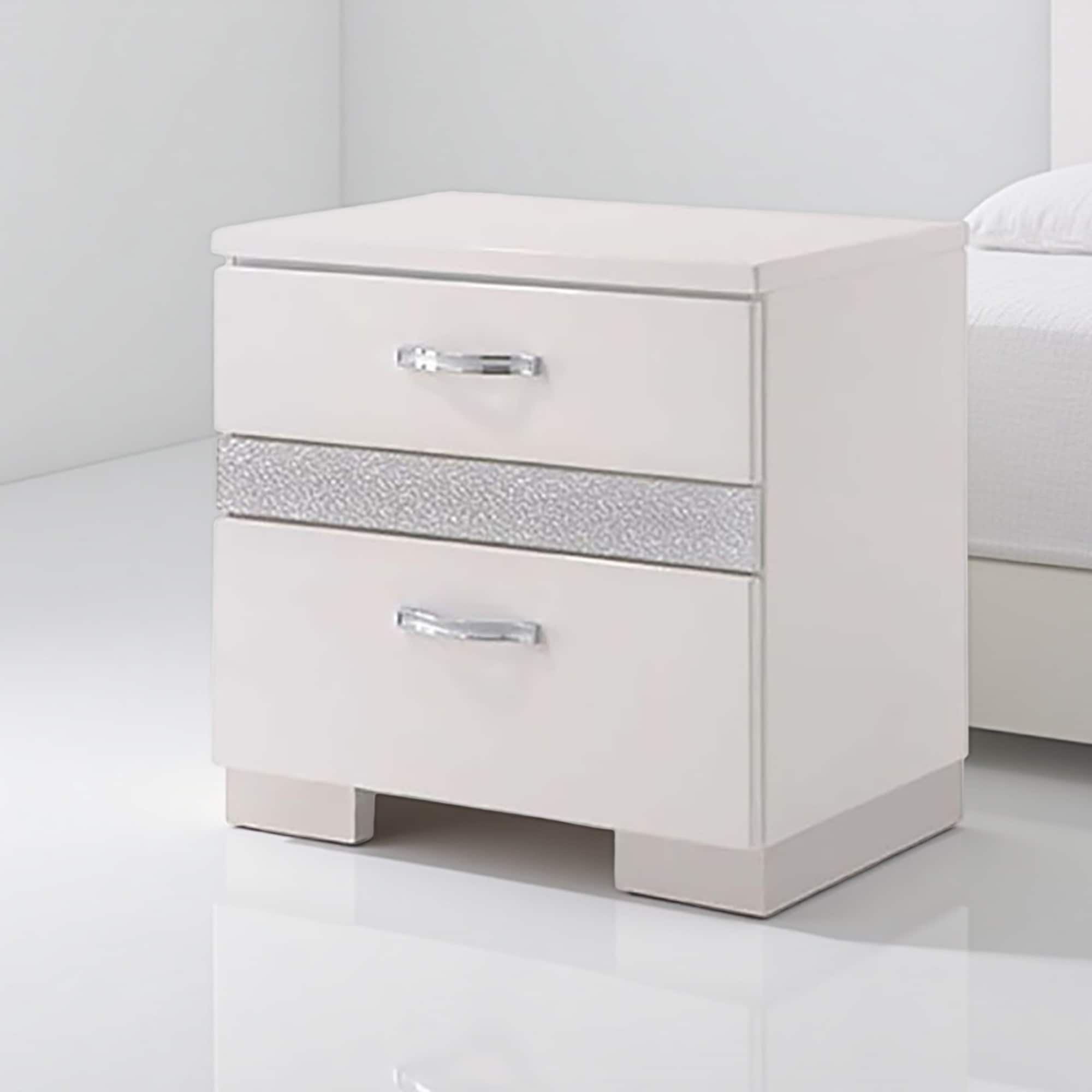 23.5"L High Gloss Acrylic 3-Drawer Nightstand with Hidden Jewelry Drawer & Felt-Lined Storage