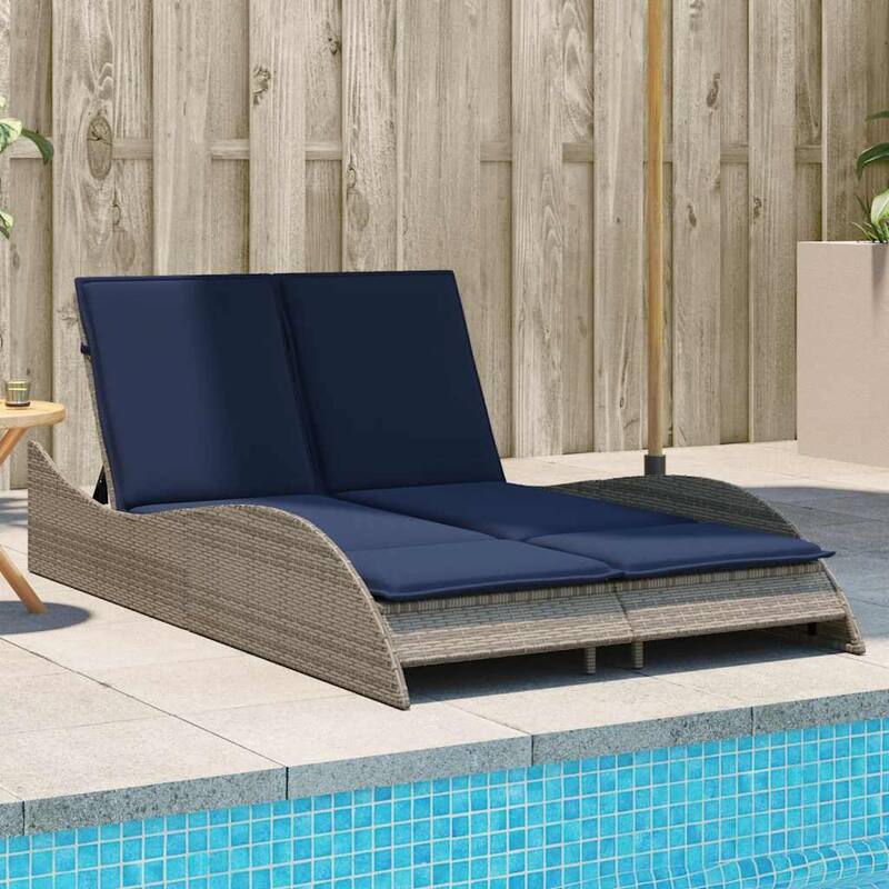 vidaXL Sun Lounger with Cushions Outdoor Daybed Poly Rattan Brown/Gray/Black - 114 x 205 x 54/63/28.7 - Gray (6)