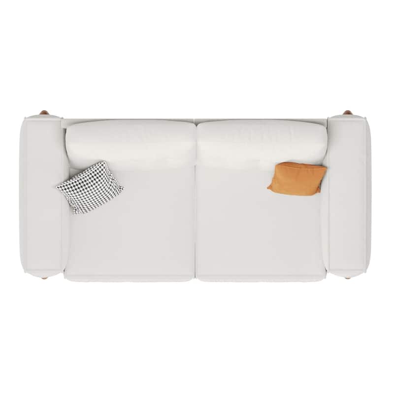 Modern Teddy Fabric Upholstered Sofa w/ Wood Legs and 2 Pillows