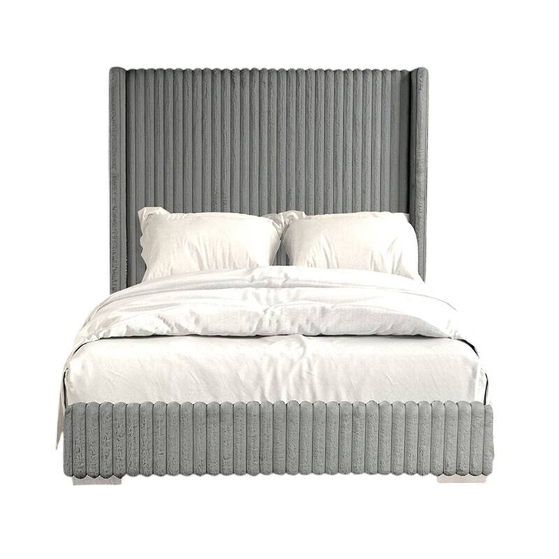 Chenille Fabric Upholstered Twin Bed with Wingback Headboard