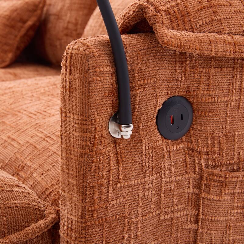 Modern Chenille Chaise Couch L-shaped Sectional Sofa with Storage Ottoman, Phone Holder, USB/Type-C Ports and Side Pockets