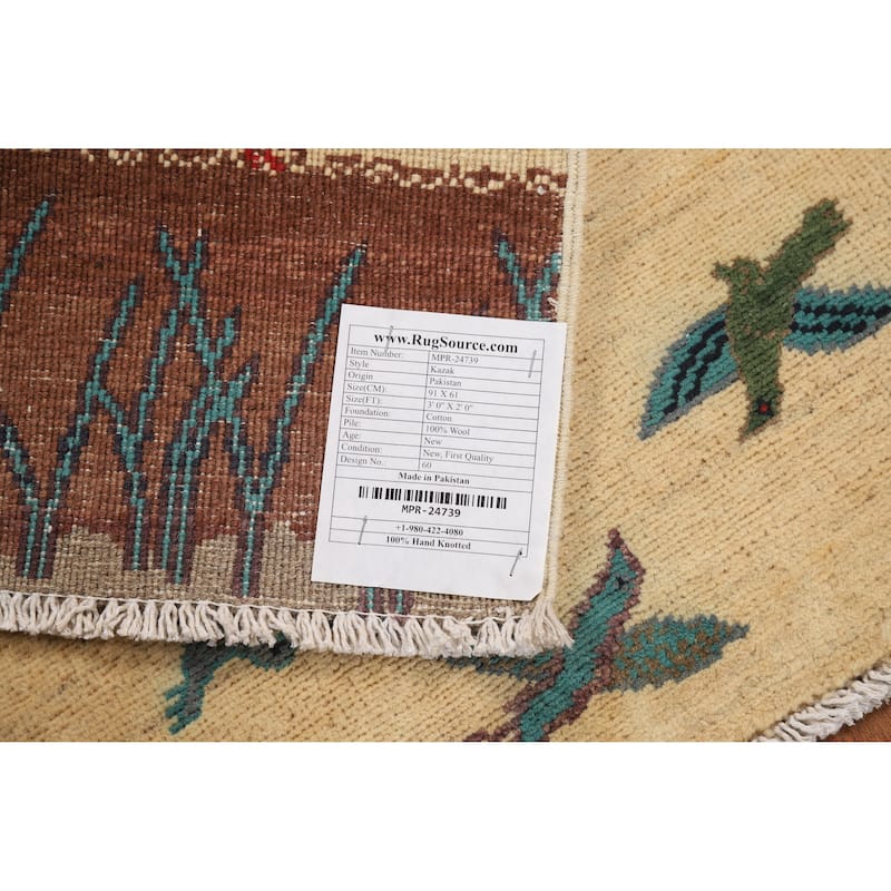 Traditional Kazak Oriental Foyer Rug Handmade Yellow Wool Carpet - 2'0"x 3'0"