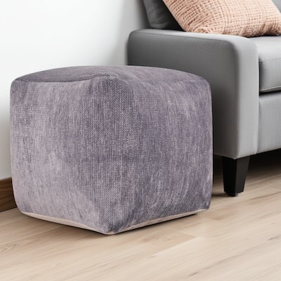 HomeRoots 18" Gray Chenille Cube Pouf Ottoman