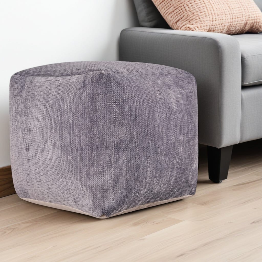 HomeRoots 18" Gray Chenille Cube Pouf Ottoman