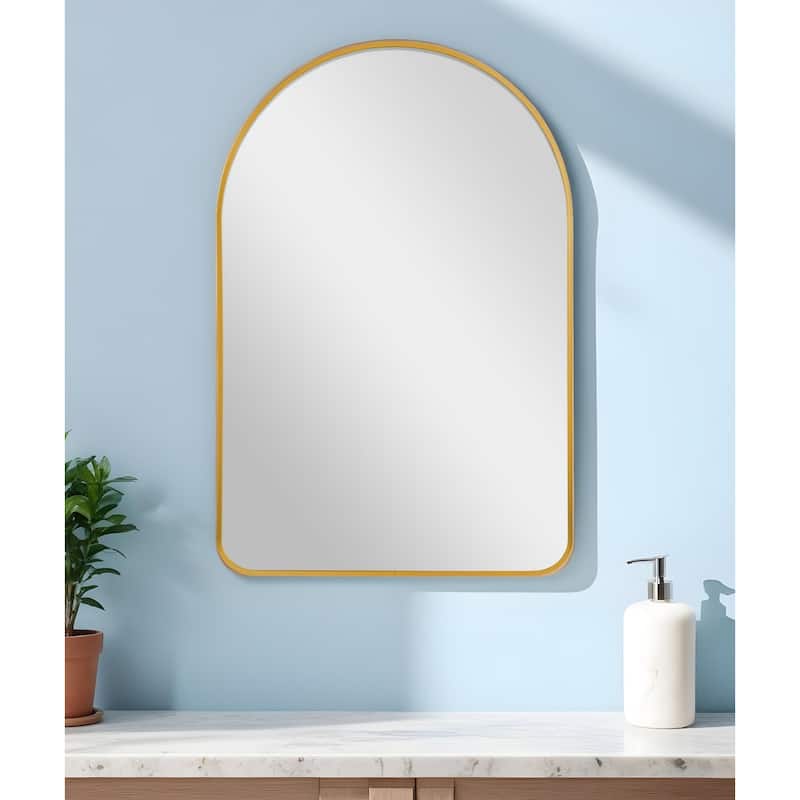 HomeRoots 39" Gold Arch Metal Framed Bathroom Vanity Mirror - 27.7' X '39.3' X '2.94 - 27.7' X '39.3' X '2.94