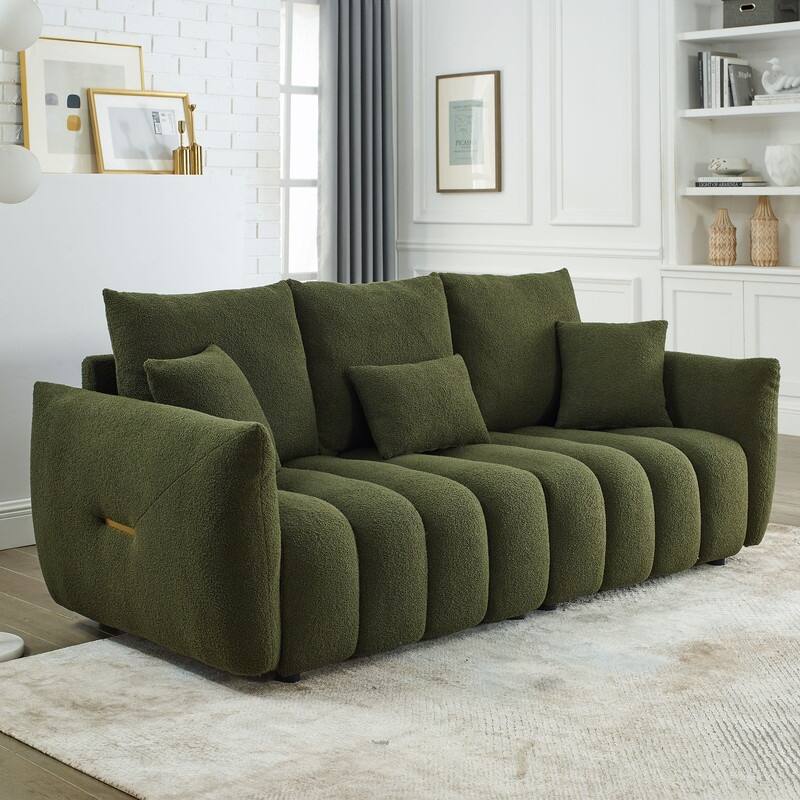 82" Plush Teddy Fabric Sofa with Solid Wood Frame