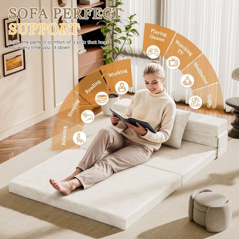 Folding Sofa Bed, Convertible Sleeper Chair with Pilow Foldable Matress, Comfy Floor Sofa Lounge for Living Room, Apartment