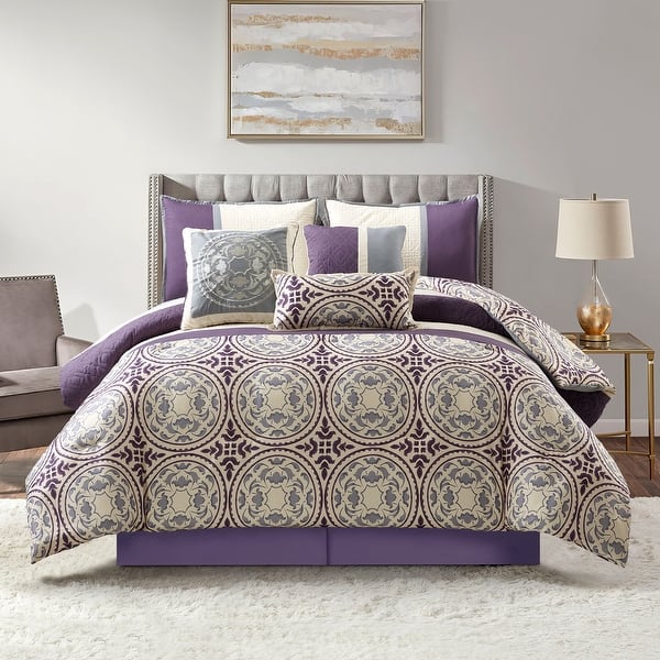 slide 2 of 8, Nanshing Daffodil 7-Piece Medallion Print Comforter Set Purple - California King