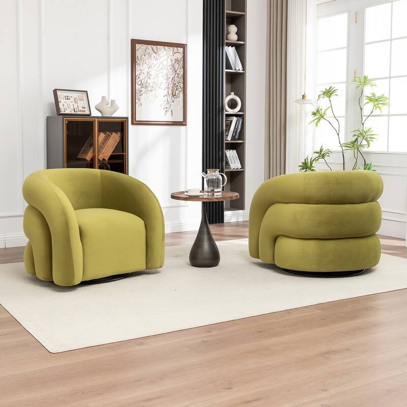 SEYNAR Modern Glam Velvet 360 Degree Swivel Accent Armchair with Tufted Back Set of 2