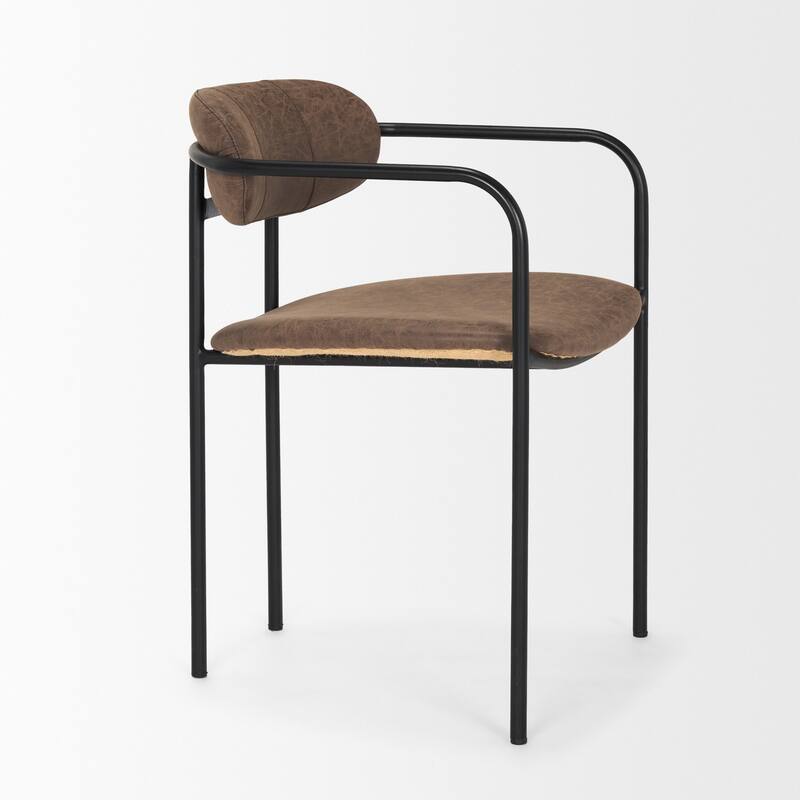 Parker Muted Brown Faux Leather w/ Black Metal Dining Chair (Set of 2) - 21.7L x 21.3W x 28.7H