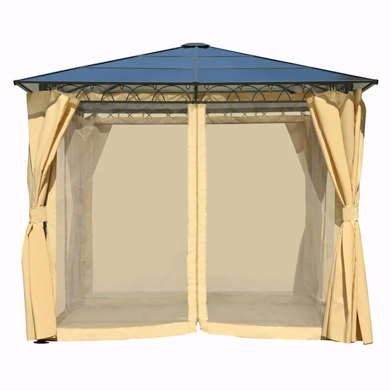10'x10' Outdoor Hardtop Gazebo with Polycarbonate Roof, Aluminum Frame & Privacy Screens