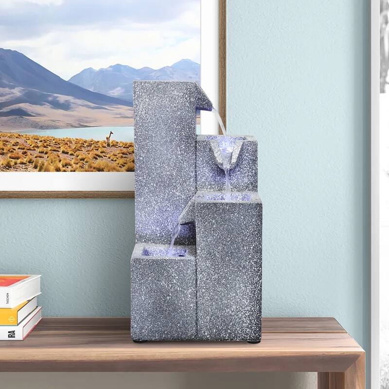 15.7in H Tabletop Water Fountain w/LED Light for Home and Office Decor