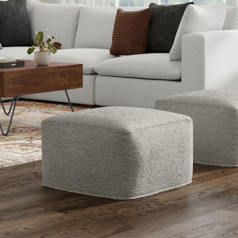WYNDENHALL Lyanna Contemporary Square Pouf in Boucle - Light Grey