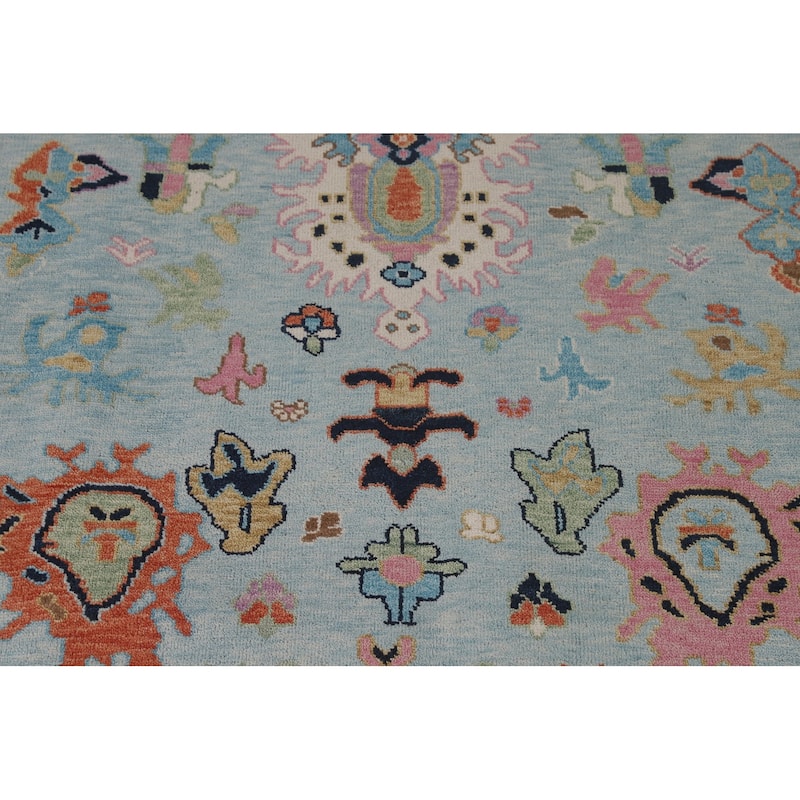 Light Blue Oushak Rug Hand-Knotted Wool Carpet - 8'11" x 11'8"