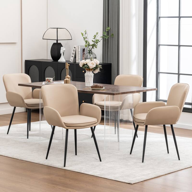 Set of 2 Cat-Scratch Resistant Dining Chairs with Gold Metal Legs