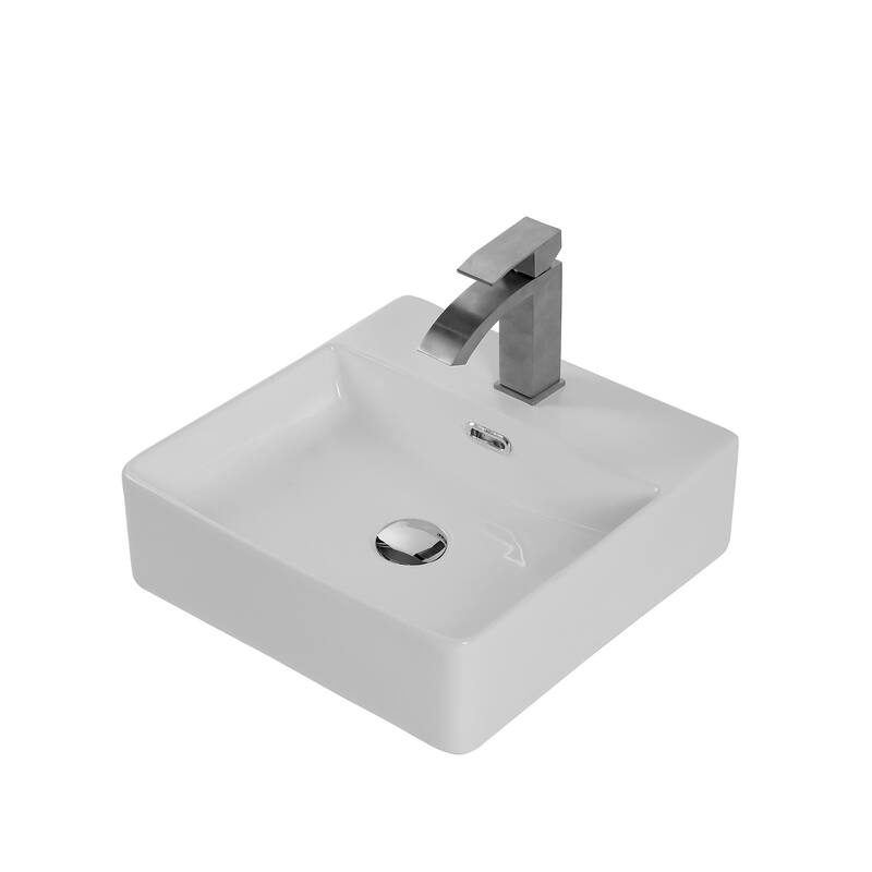 16.5" Square Countertop Ceramic Bathroom Sink with Overflow