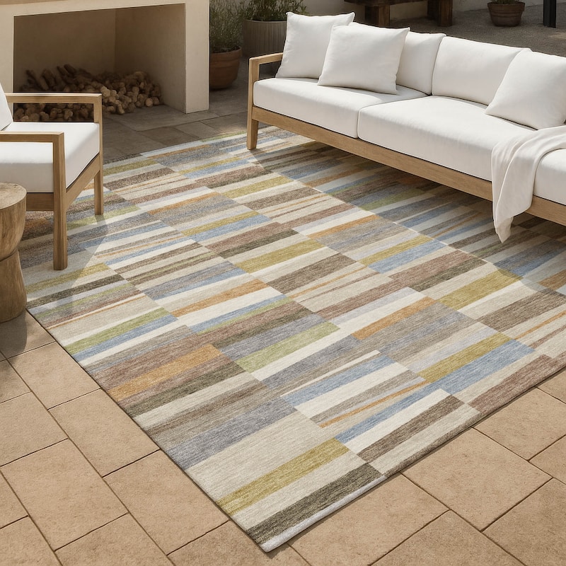 Machine Washable Indoor/ Outdoor Modern Antonito Chantille Rug - Beige - 3' x 5'