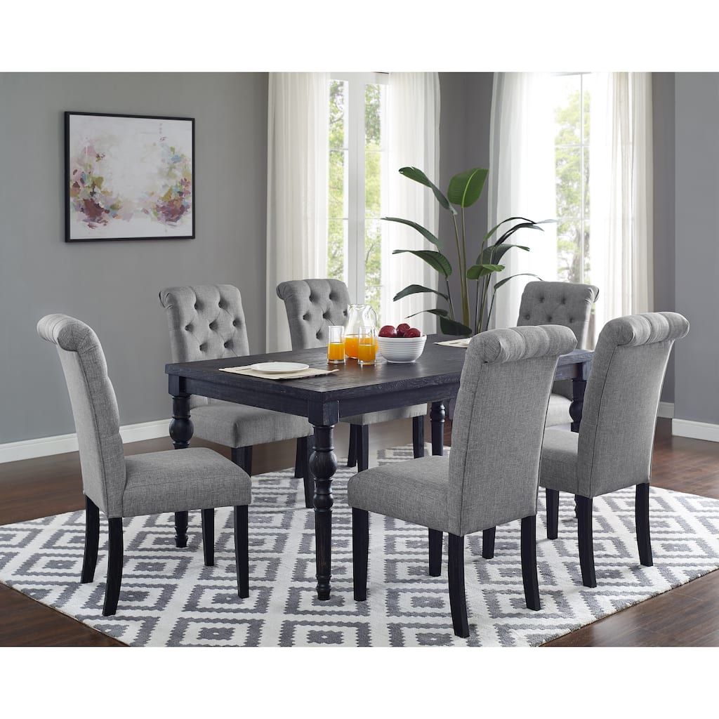 Retro Rectangular Dining Table with Wooden Legs, Black Gray Upholstered Back Chairs, Home Office Table and Chair Set
