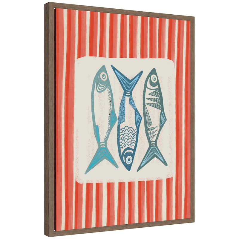 Kate and Laurel Sardine with Pink Stripes by Alicia Bock Framed Canvas Wall Art Print - 18 x 24