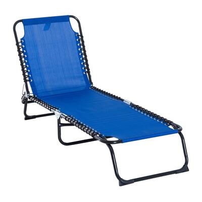 Outsunny 3-Position Reclining Beach Chair Chaise Lounge Folding Chair with Comfort Ergonomic Design, Dark Blue