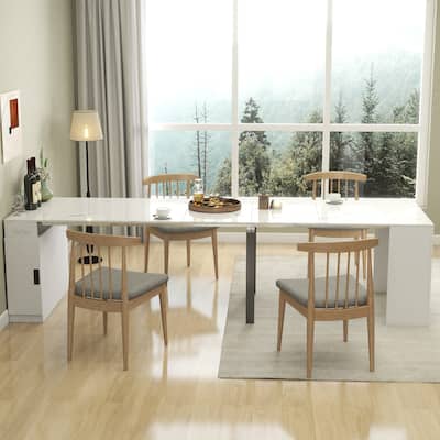 Modern Extendable Dining Table with Outlet, Expanding Table with Storage