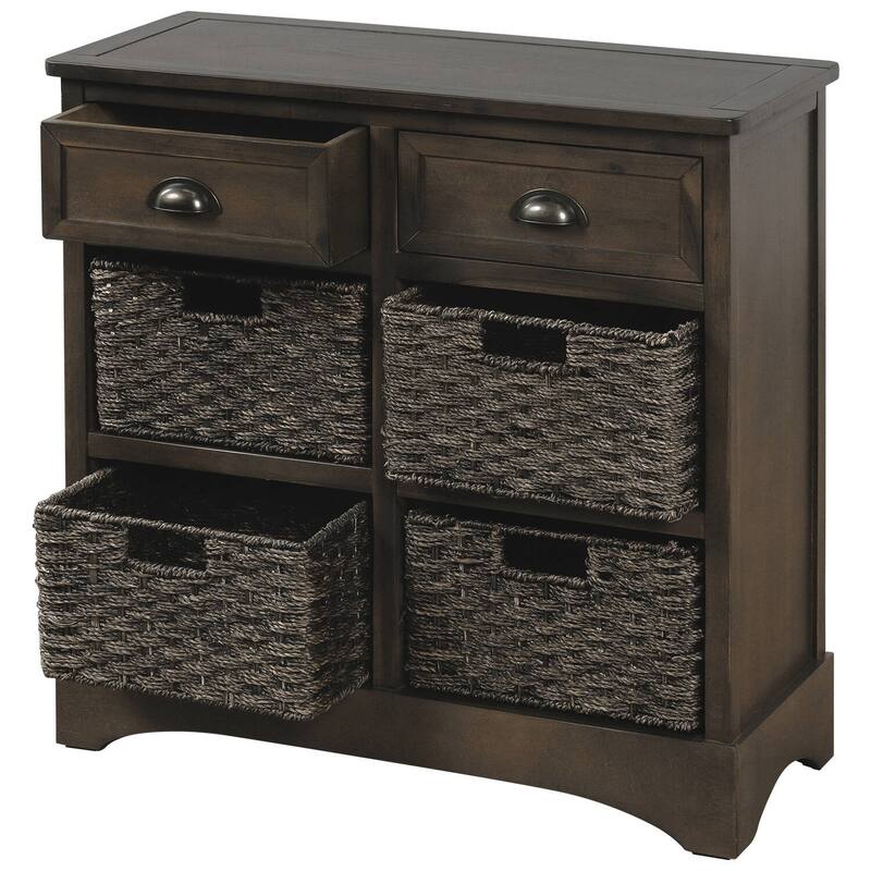 Rustic Storage Cabinet with Two Drawers and Four Classic Rattan Basket