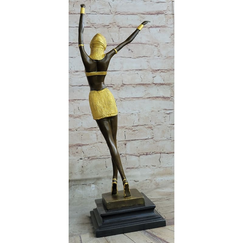 Signed Gold Patina Tall Chiparus Lady Bronze Sculpture On Marble Base Figurine