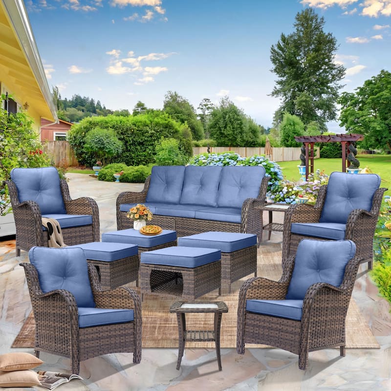 Wicker Outdoor Patio Conversation Deep Seating Sofa Sets with Cushions